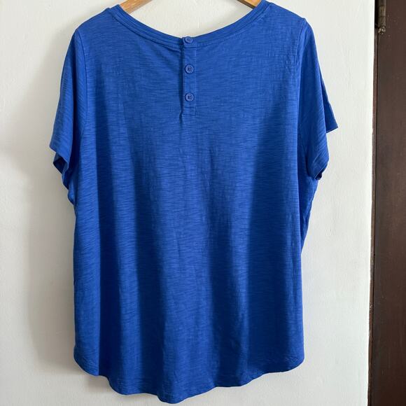 TALBOTS | Blue Cotton Modal Slub Knit Short Sleeve Tee Shirt | 2X Petite - Picture 2 of 5